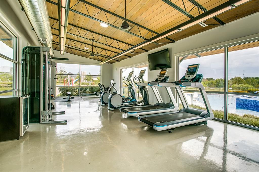 6117 Hall Road Frisco, TX 75034 - Photo 30 of 32 Gym with a vaulted wood ceiling