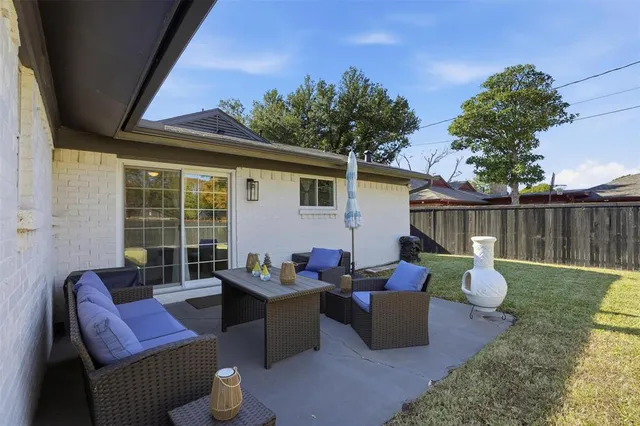 a building outdoor space with patio furniture