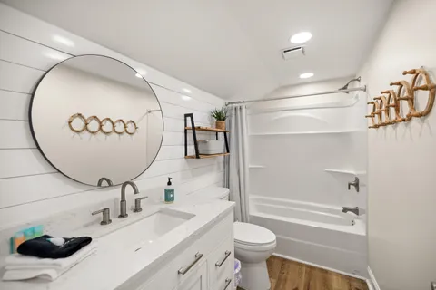 a view of a swimming pool with a bench