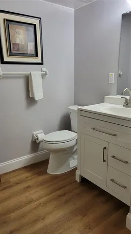 a bathroom with a toilet a sink and mirror