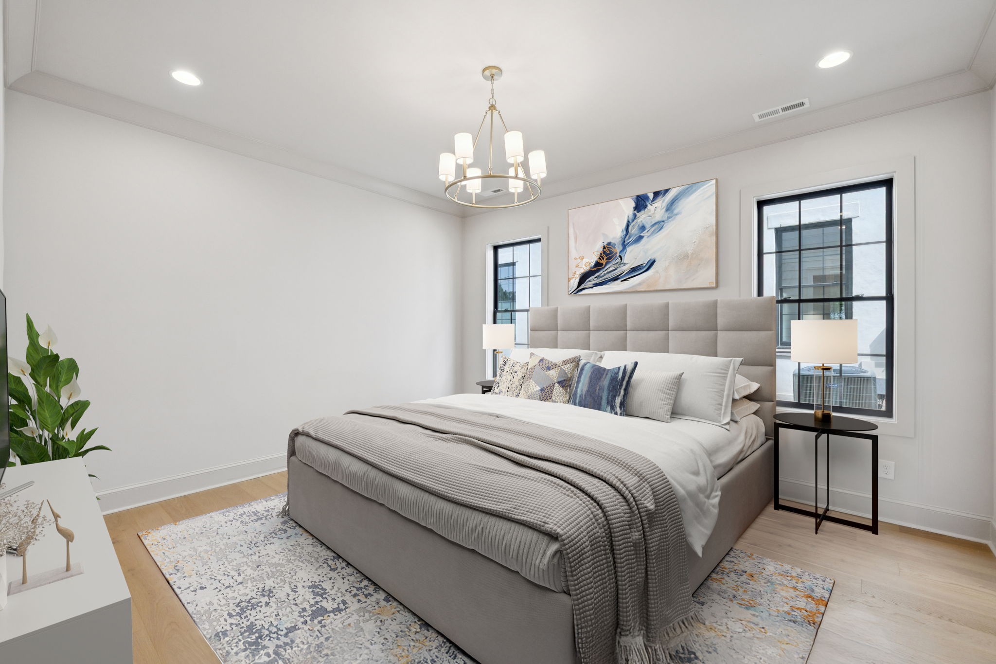 102 Cardiff Dr Spring Hill North Thompson's Station, TN 37179 - Photo 32 of 67 a bedroom with a bed chandelier and a window