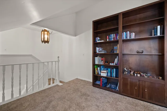 a living room with closet