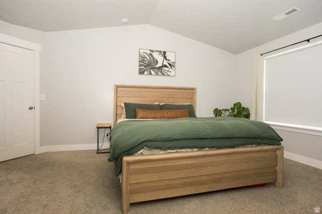2452 West 500 South, Unit 2 Springville, UT 84663 - Photo 14 of 23 Room featuring a vaulted ceiling, light gray wall paint, and neutral-toned carpeting