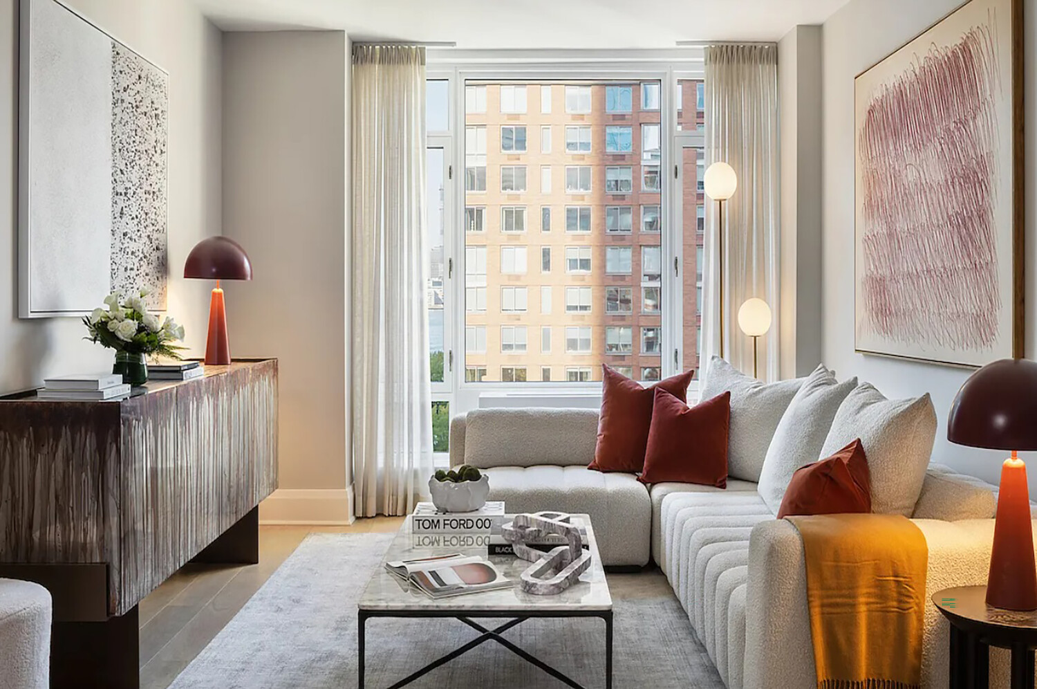 210 Warren Street, Unit 9G Manhattan, NY 10282 - Photo 2 of 11 a living room with furniture and a window