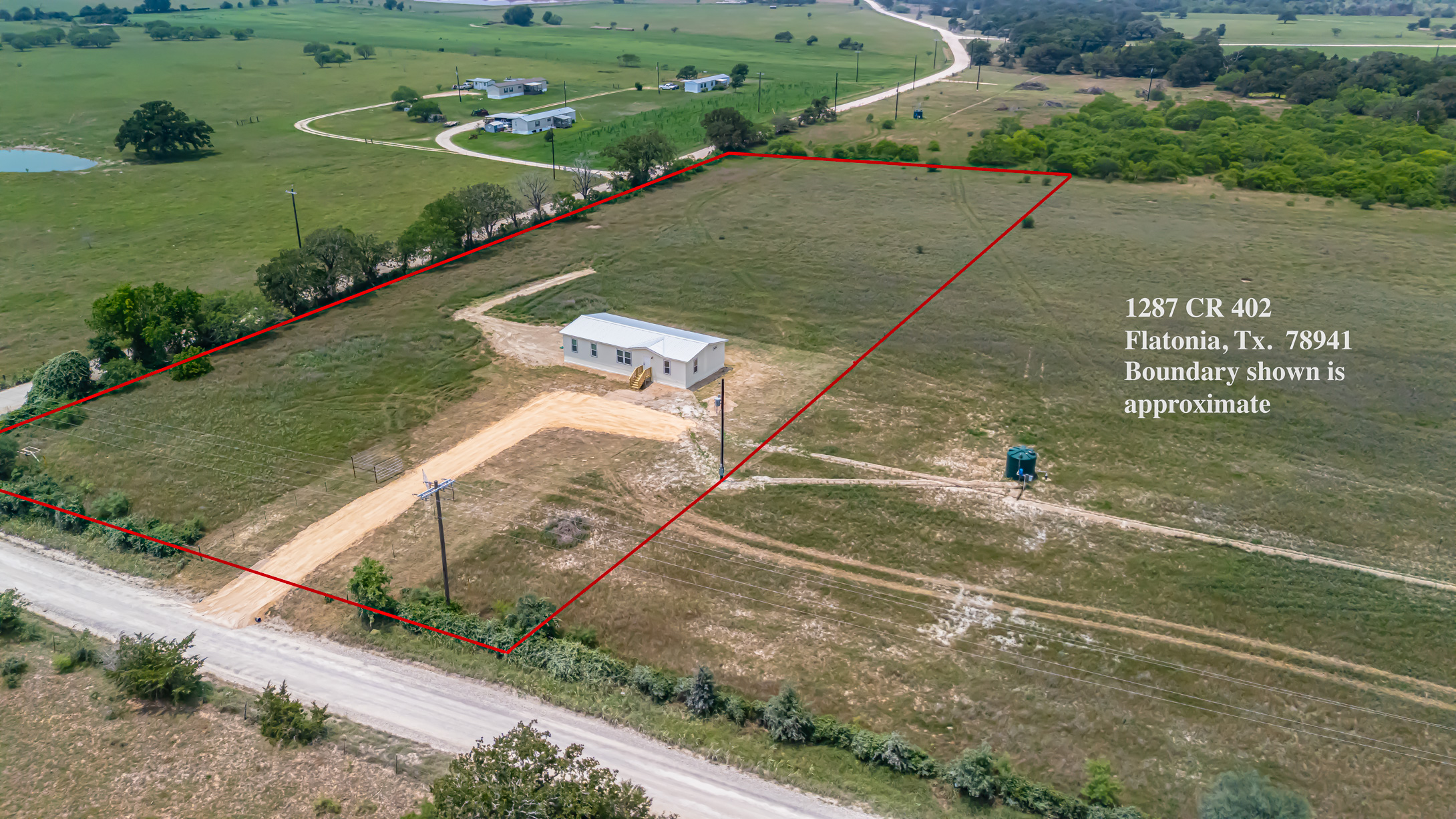 1287 Cr 402 Roads, Unit LOT 17 Flatonia, TX 78941 - Photo 6 of 37 Overview of rural landscape with property boundaries highlighted and a pastoral area