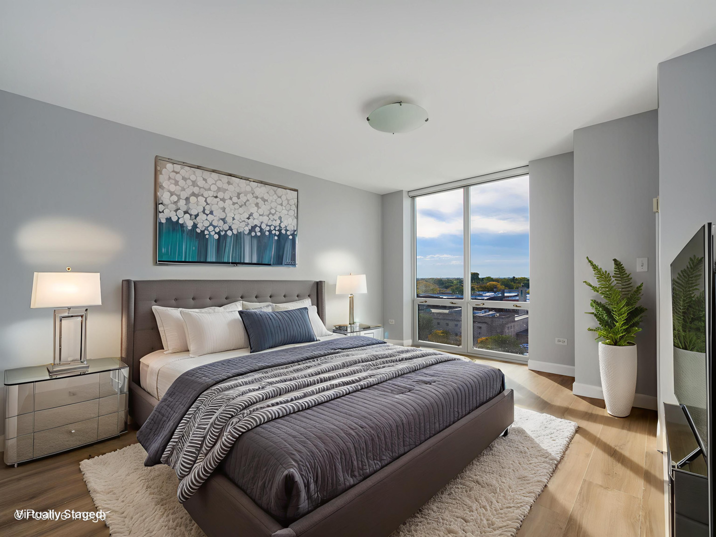 1640 Maple Avenue, Unit 804 Evanston, IL 60201 - Photo 16 of 27 a bedroom with a large bed and a large window