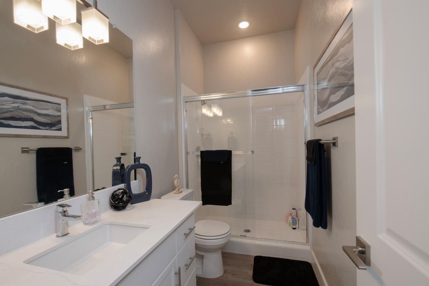 2120 North Perry Avenue Clovis, CA 93619 - Photo 28 of 37 a bathroom with a sink a toilet and shower a mirror
