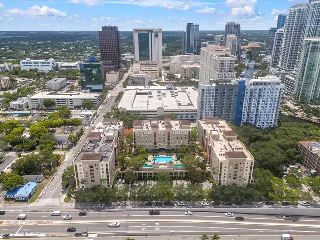 a view of a city with tall buildings