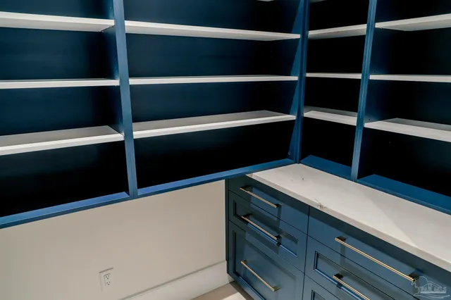 a kitchen with a cabinets