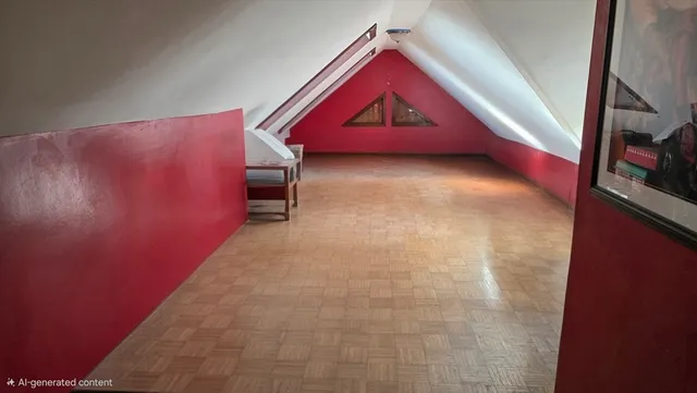 a view of a yard with plants and a building