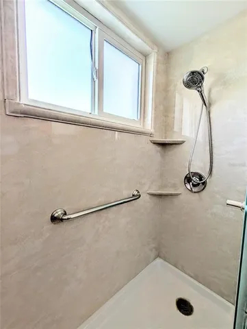 a bathroom with a window