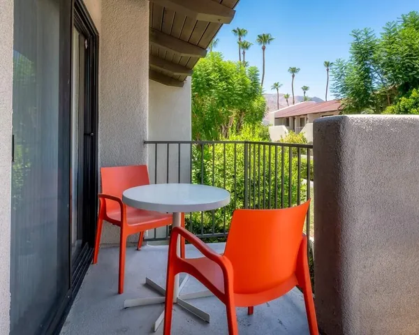 a outdoor view with a seating space