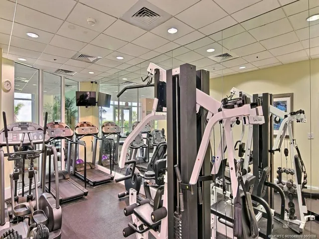 a view of a room with gym equipment