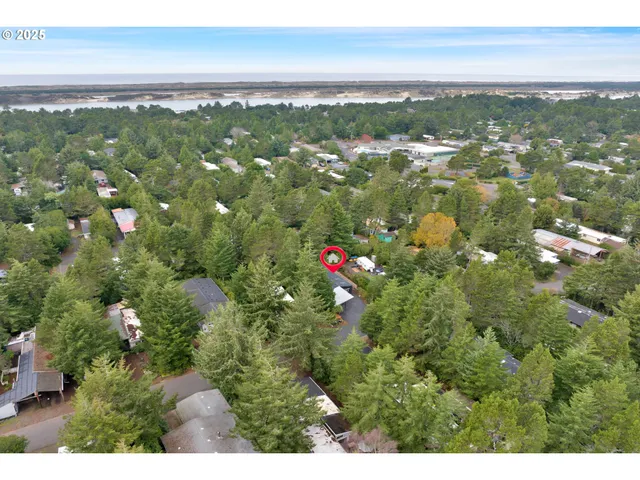 a view of a city with lush green forest