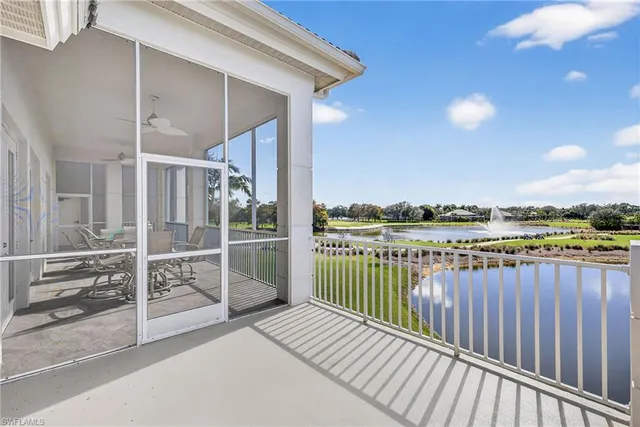 a view of a balcony with wooden floor