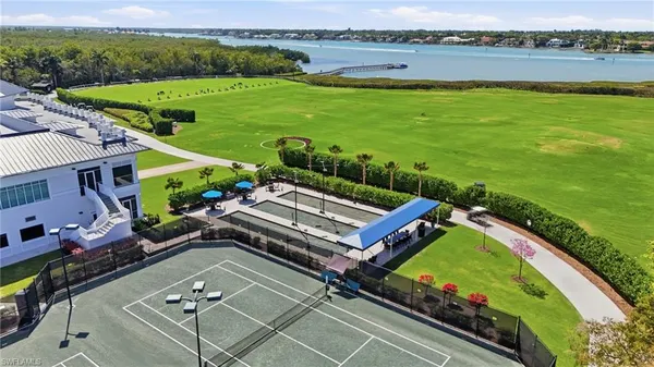 a view of a lake with a big yard