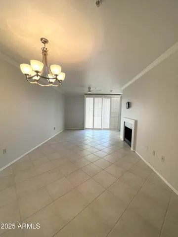 a view of a room with a chandelier