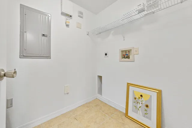 a view of hallway with a large window