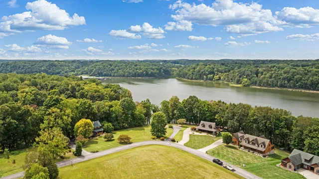 a view of a lake with a city