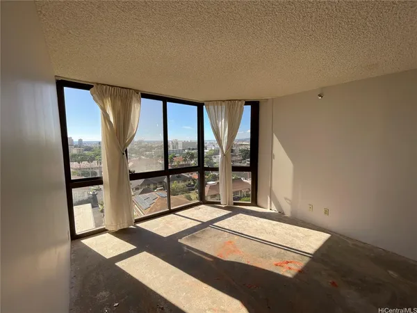 a living room with a large window