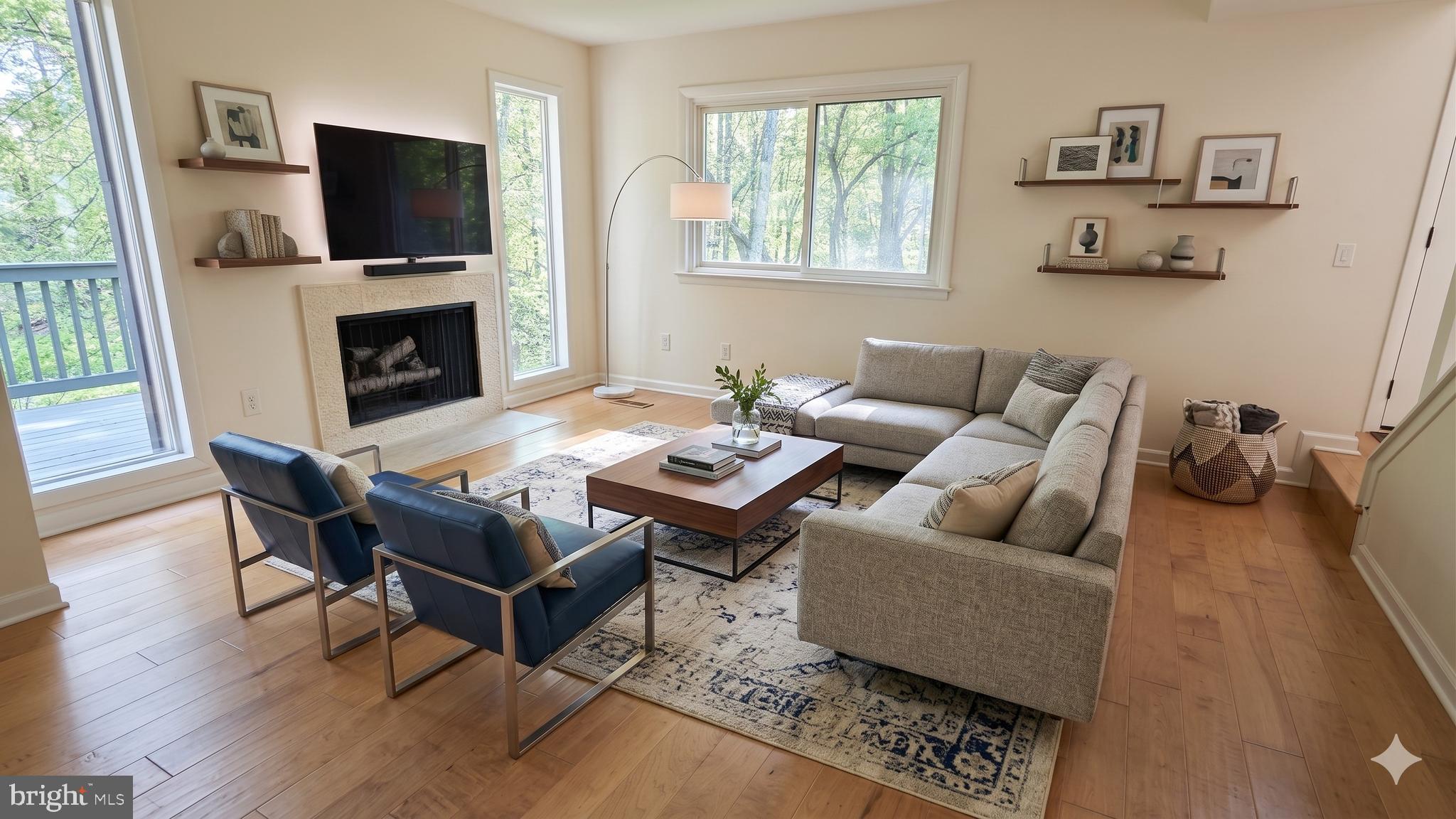 2200 Glencourse Lane Reston, VA 20191 - Photo 16 of 66 a living room with furniture a flat screen tv and a fireplace