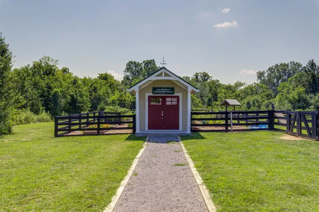a view of a garden with wooden fence