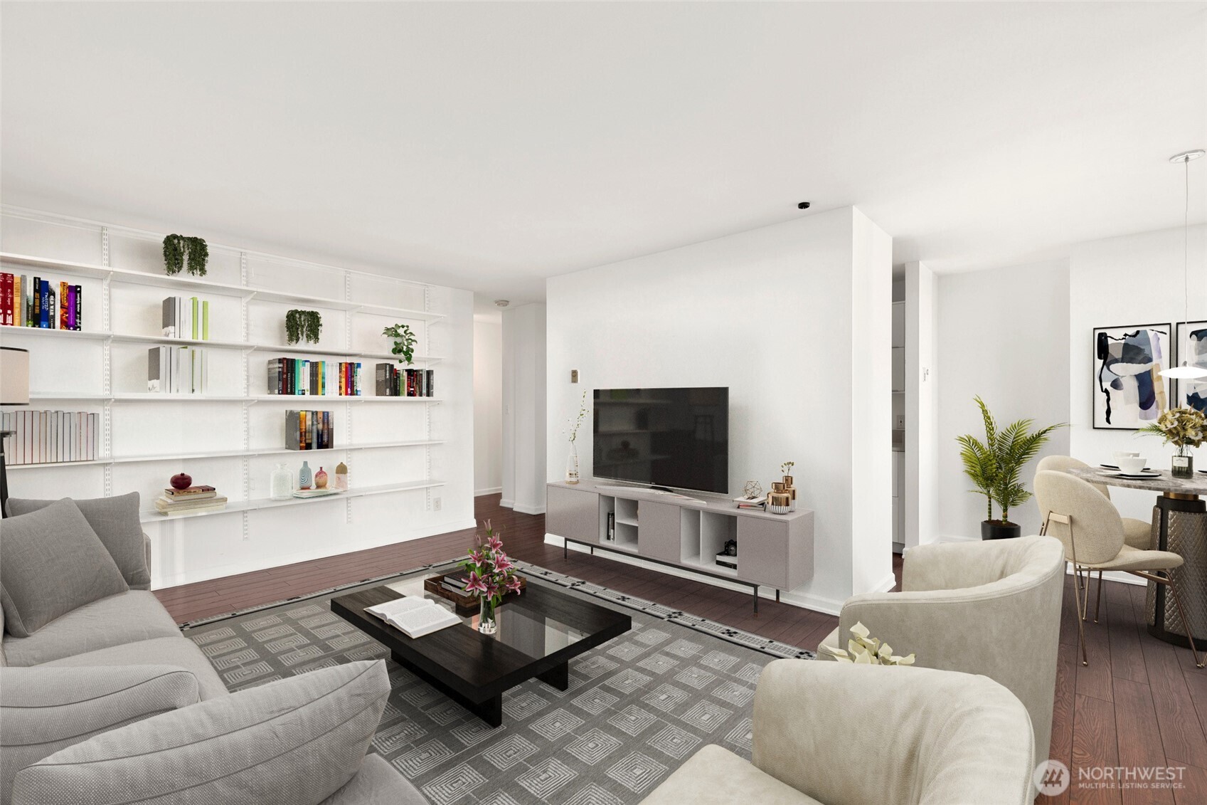 2100 3rd Avenue, Unit 1503 Seattle, WA 98121 - Photo 6 of 40 a living room with furniture and a flat screen tv
