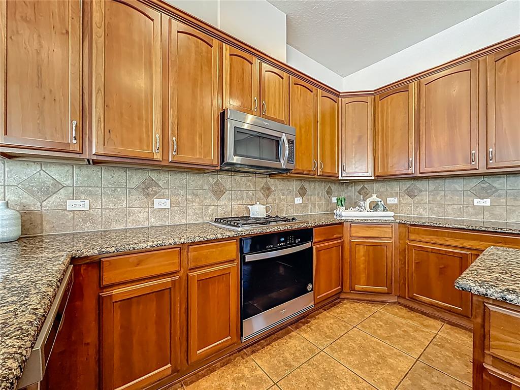 20626 Longleaf Pine Avenue Tampa, FL 33647 - Photo 17 of 86 a kitchen with stainless steel appliances granite countertop wooden cabinets a stove top oven with granite countertops and cabinets