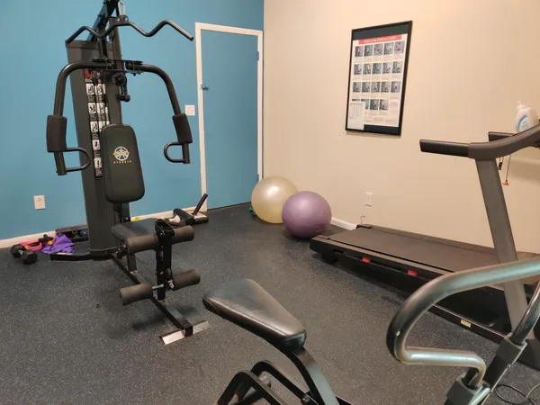a room with gym equipment