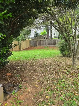 a view of a yard with a tree