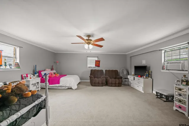 a bedroom with furniture and a window