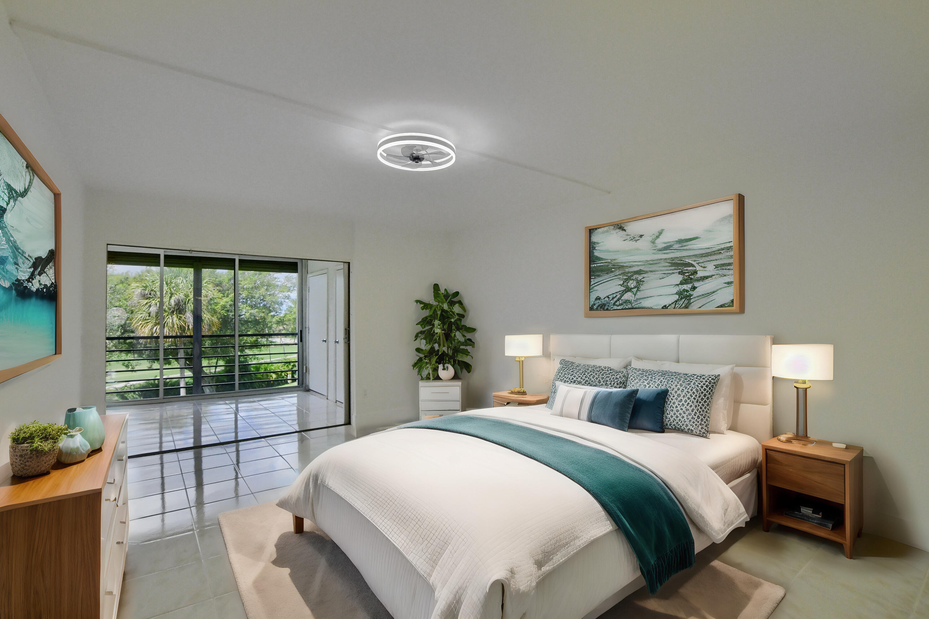 9170 Southwest 14th Street, Unit 4405 Boca Raton, FL 33428 - Photo 11 of 48 a bedroom with a large bed and a potted plant
