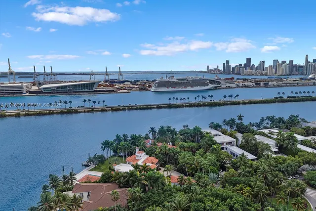 a view of a lake with a city view