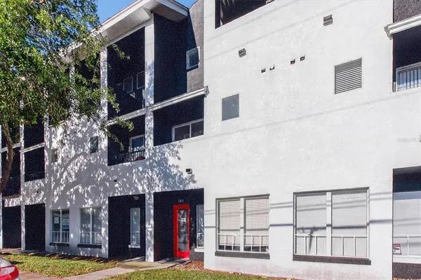 front view of a building with a street