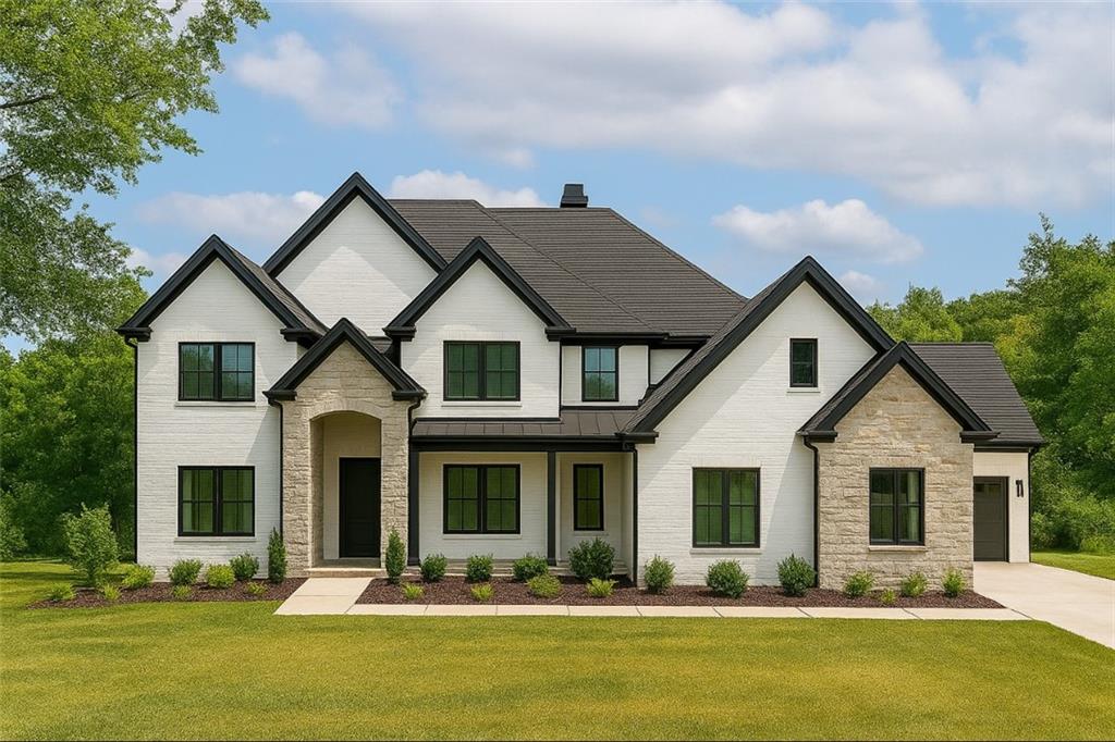 a front view of a house with lots of windows and plants