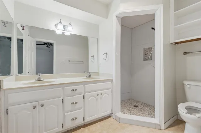 a bathroom with a shower a sink and a mirror