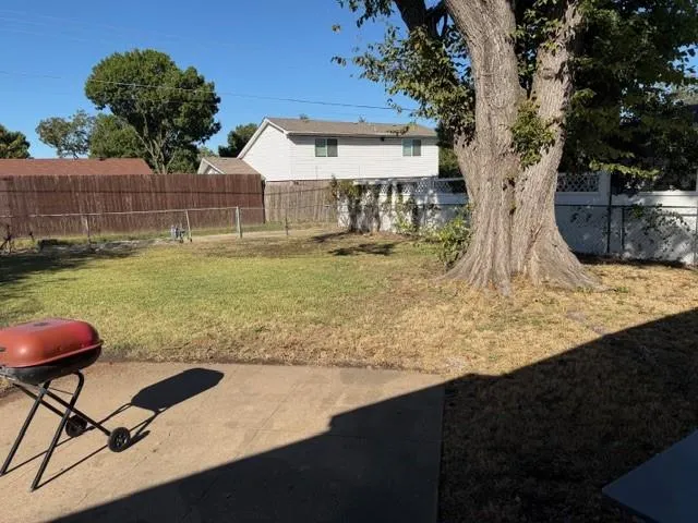 a view of a yard with a slide