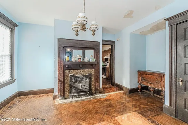 a view of a livingroom with a chandelier