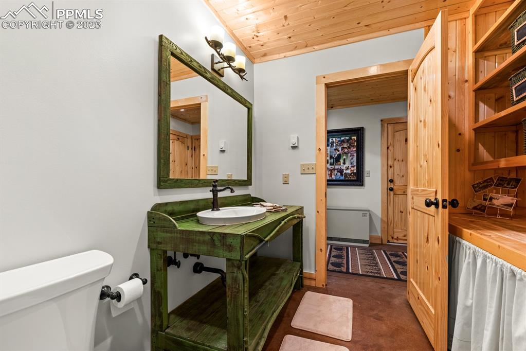 163 Wonder Trail Rye, CO 81069 - Photo 38 of 50 a bathroom with a sink a toilet and a mirror