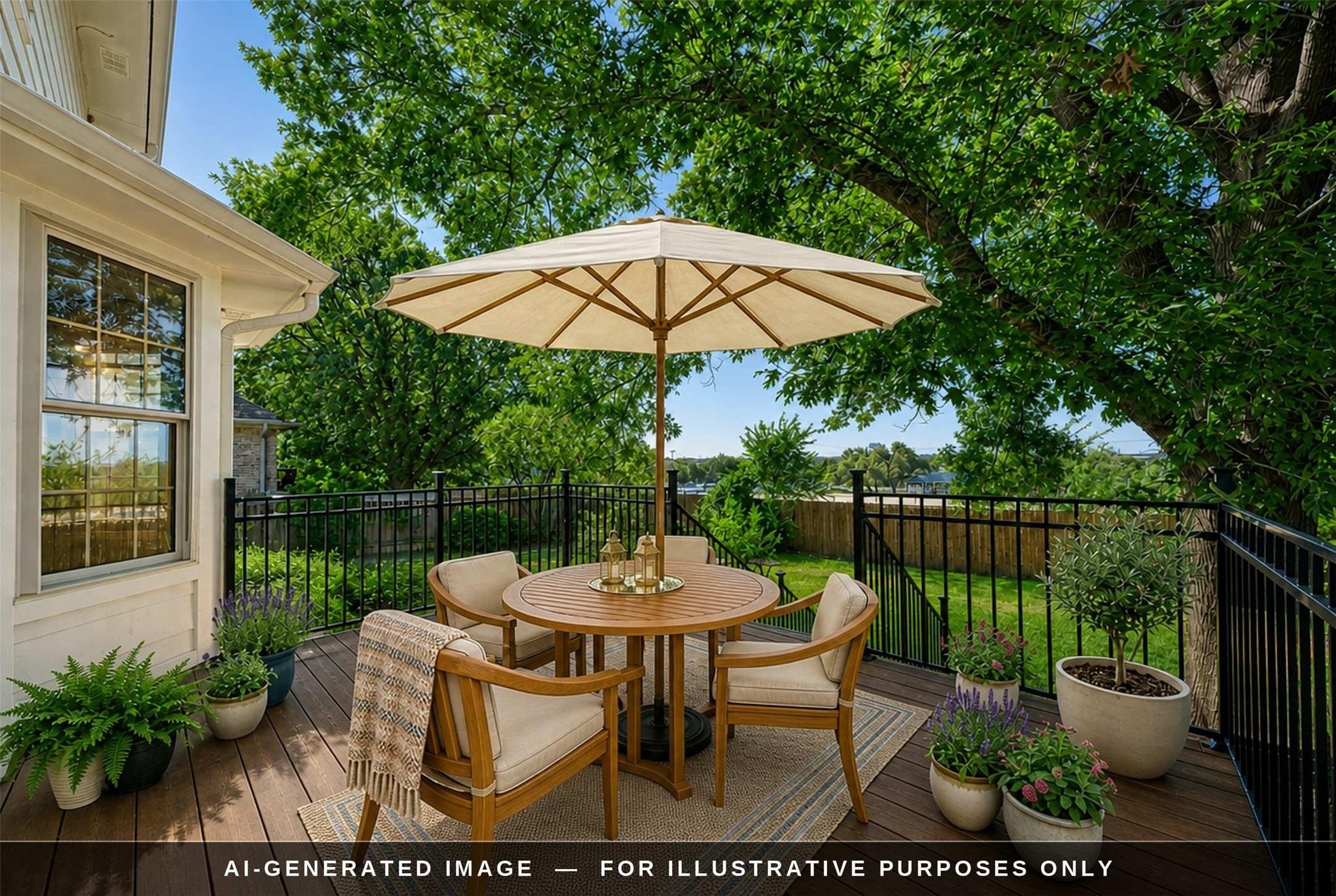 906 Antelope Ridge Cedar Park, TX 78613 - Photo 35 of 40 Mature trees shade a quiet elevated deck lined with classic black railings.