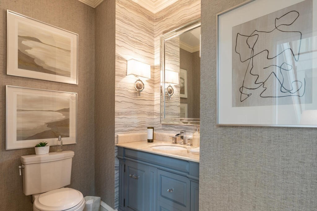 6 Hampton Road Lexington, MA 02421 - Photo 19 of 41 a bathroom with a granite countertop sink toilet and mirror