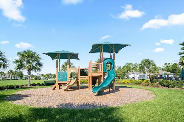 a view of outdoor space with playground and green space