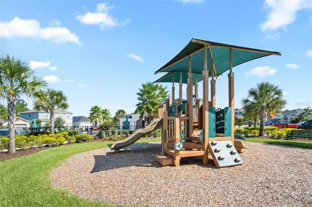 a view of a park with slide
