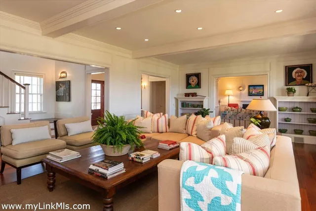a living room with furniture potted plant and a window