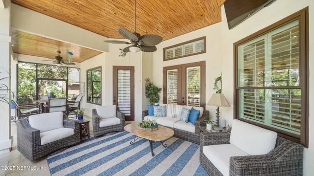 an aerial view of a house with a garden