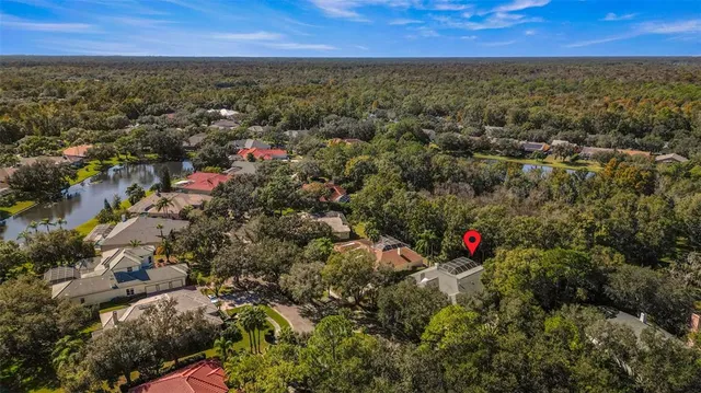 an aerial view of residential houses with city view