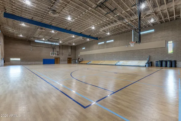 a lobby with gym equipment