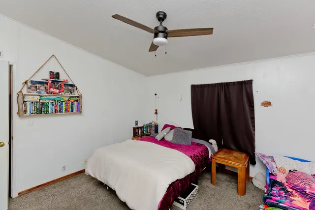 a bed room with a bed and a baby bed