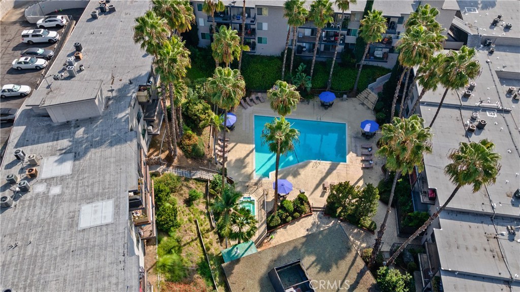 1517 East Garfield Avenue, Unit 53 Glendale, CA 91205 - Photo 52 of 53 an aerial view of a house with a yard and garden
