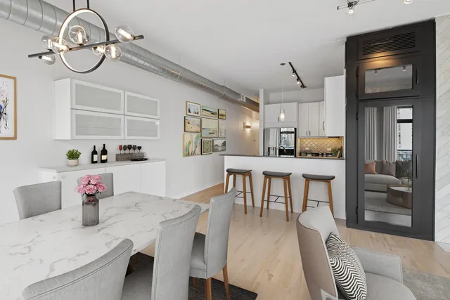 a view of a dining room and livingroom view